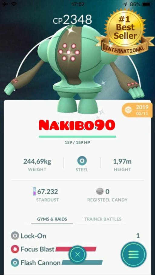 Pokémon Go Shiny Registeel Level 40, Registeel Level 40, Level 50 Unlock 3 Moveset Master League PVP - Trade 20k stardust - Trade 1 Million stardust (Read Describe)