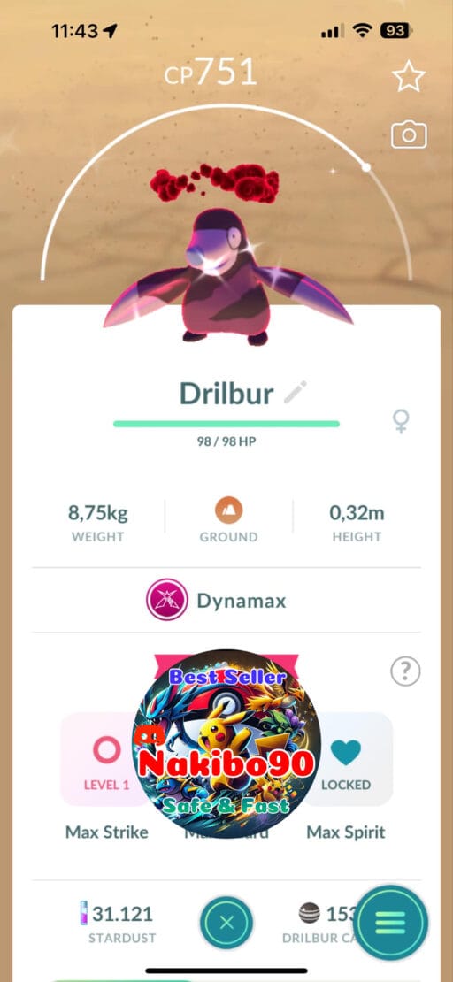 Pokémon Go Shiny Dynamax Drilbur - PTC Account - Trade 20k stardust (Read Describe)