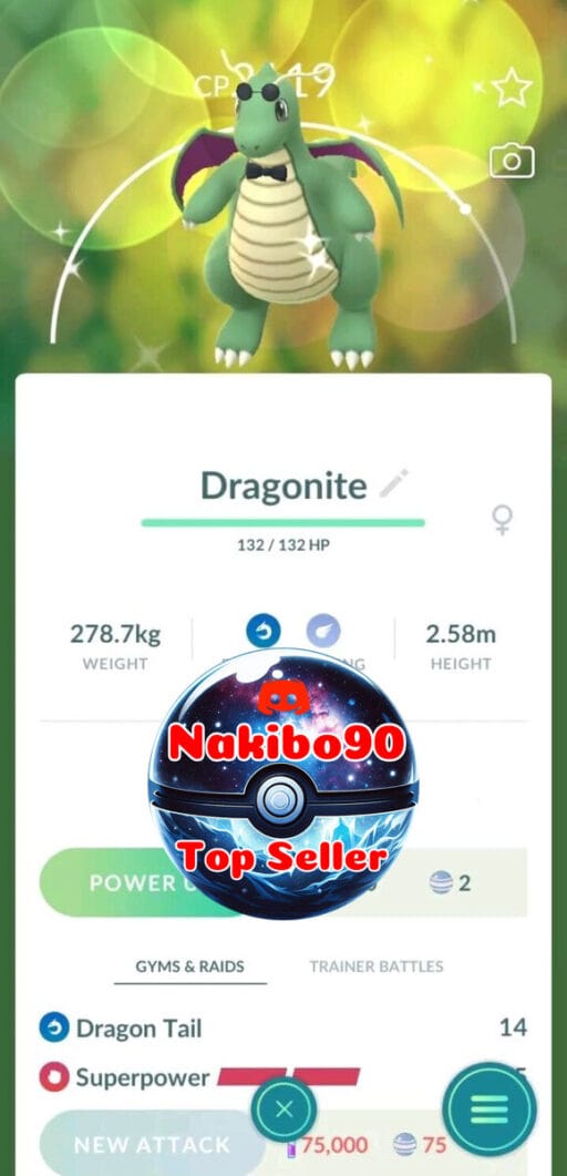 Pokémon Go Shiny Dragonite wearing Fashionable Glasses
