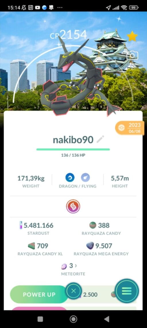 Pokémon Go shiny rayquaza osaka background